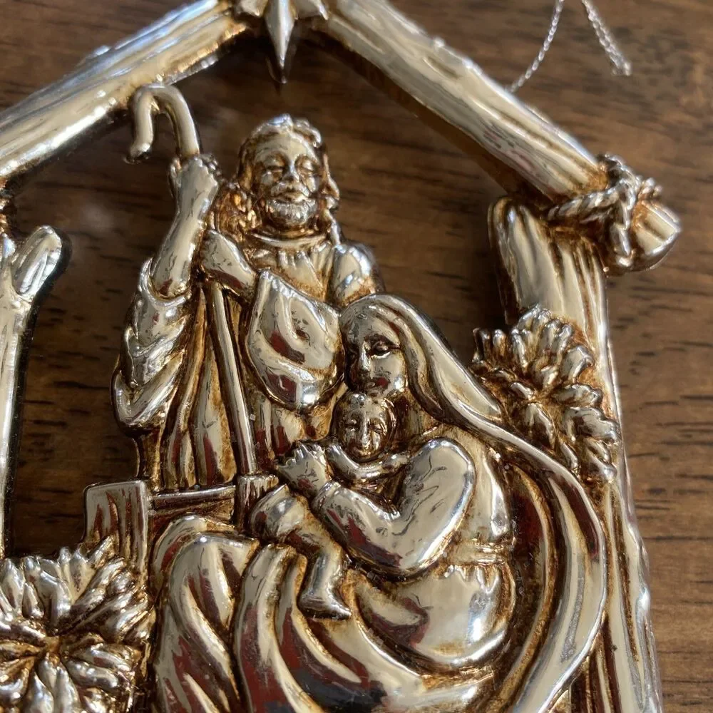 4 Vintage Christmas Ornaments Gold Tone Wise Men Camel Angel Manger Jesus